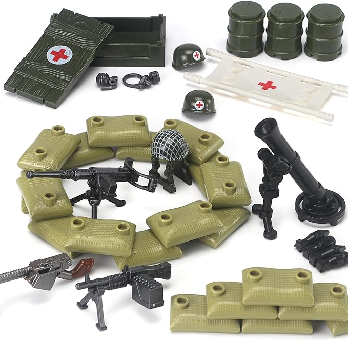 Feleph WW2 Military Vehicles Weapons Pack 282 Pieces US Army Building Block Toy Set WWII Car Tricycle Gear Helmets Vests Tools Bricks Model Compatible with Soldier Figures for Ages 6 and Up