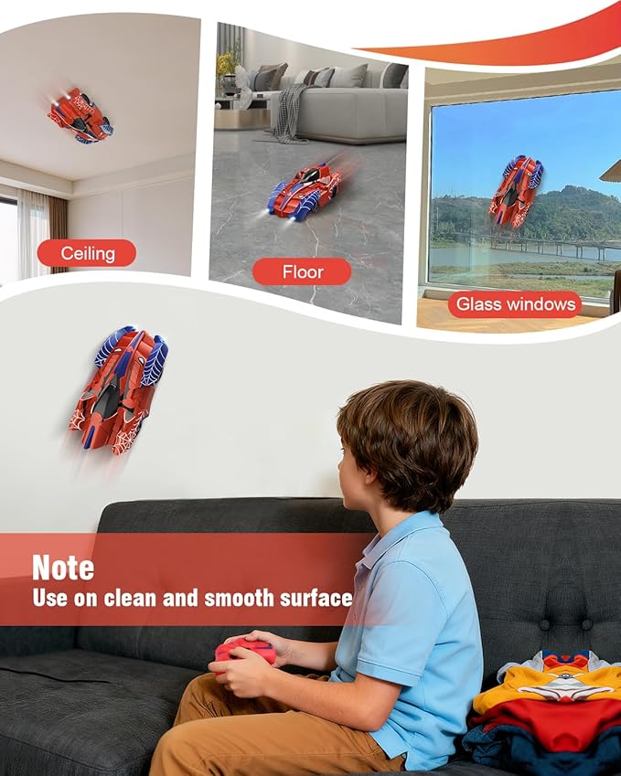 Spider Hero Wall Climbing Car Remote Control Kids Toy 360° Rotating Remote Control Car with Light Rechargeable RC Stunt Cars Wall Toys for Boys Kids Ages 4 and up