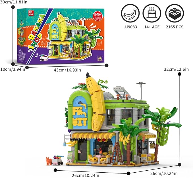 Banana Shop House City Building Sets Creative House Modular Architecture Toy with LED Lights STEM Educational Construction Kit Birthday Gifts for Adults and Kids Boys Girls Age 8-12+ (2165 PCS)