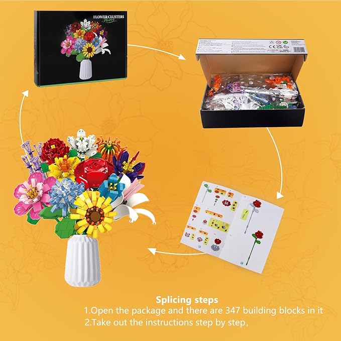 SIENON Flower Bouquet Building Blocks Set-1064PCS 12 Kinds of Flowers Botanical Collection Assorted Flowers Brick Toys Creative Project for Home Room Decoration Valentines’ Day Christmas Birthday