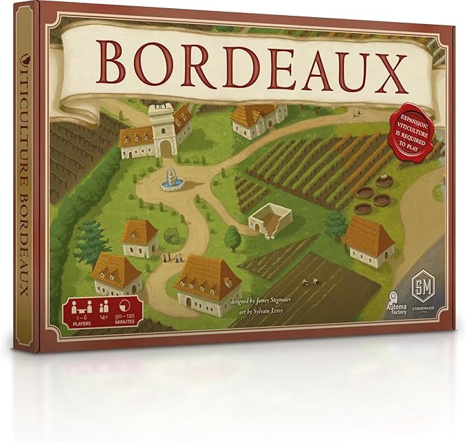 Stonemaier Games: Viticulture: Bordeaux Expansion by Jamey Stegmaier | Add to Viticulture (Base Game) | A New Board Featuring Updated Graphics Layout and New Mechanism | 1-6 Players 90 Mins