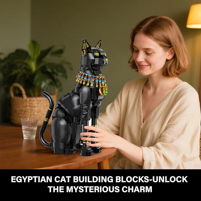 Egyptian Pharaoh Cat Building Set - Animal Black Cat Building Blocks Toy for Adults DIY Crafts Project Egyptian Cat Model for Home Office Decor Easter Gift for Adults Women 10+ (1274PCS)