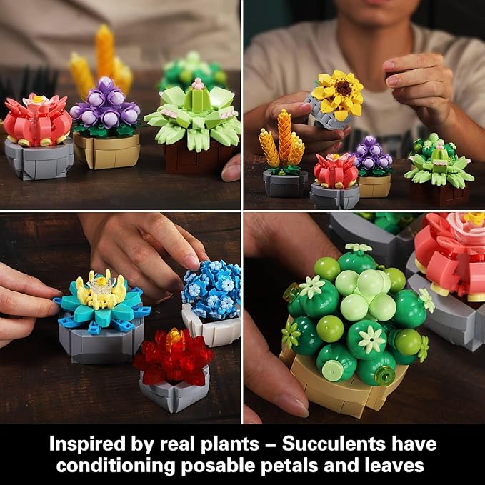 Succulents Set for Adults Building Sets 12 Plants Home Decor Birthday Gifts for Women Creative Housewarming Gifts Botanical Collection Flowers Succulents Artificial Plant Kit (1174 piece)