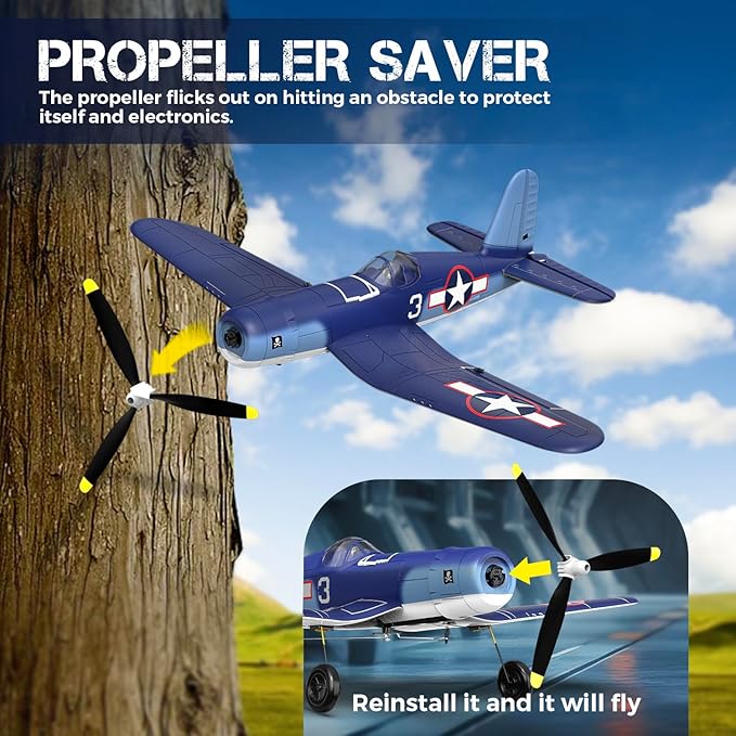 VOLANTEX F4U Corsair 4 Channel - Remote Control Airplane with 3 Flight Modes &amp XPilot Stabilization 2.4G RC Airplane for Adults Beginner One Key Aerobatic