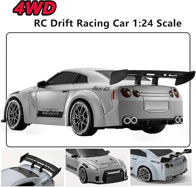 RC Drift Car 1:24 Scale Remote Control Vehicle with LED LightsDrifting Tires＆Two Batteries Racing Sports Toy Idea Gift for Adults Boys Girls and Kids Galactic Silver
