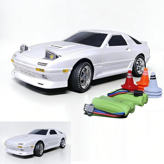 Skymaker Mazda RX7-FC RC Drift Car - 1:18 LDRC RWD Remote Control Car with Two Batteries &amp Metal Drive Shaft Easy to Drift for Adults Indoors Racing(White with Gyro)