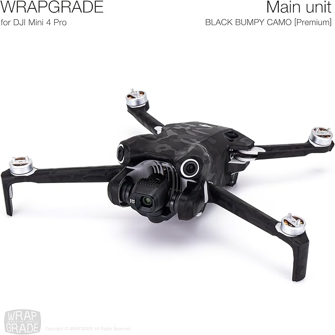 WRAPGRADE Skin Stickers Compatible with DJI Mini 4 Pro | Full Wrap (Black Bumpy Camo)