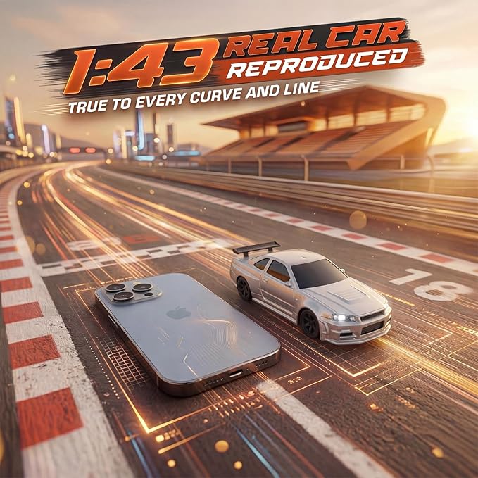 [4WD Edition 1/43 Scale Mini RC Drift Car Toys for Age 8-14 Old Birthday Gifts High Speed Racing Micro Small with Full Proportional RTR 2.4GHz Remote 2 Tire Sets 8 Cones - Silver