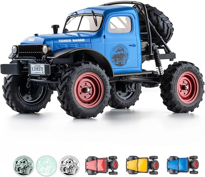FCX24 RC Crawler 1/24 Remote Control Car Power Wagon 4WD RC Crawler Two-Speed Shift RC Rock Crawler 8Km/h with Portal Axle Metal Gears for Adults (Blue)
