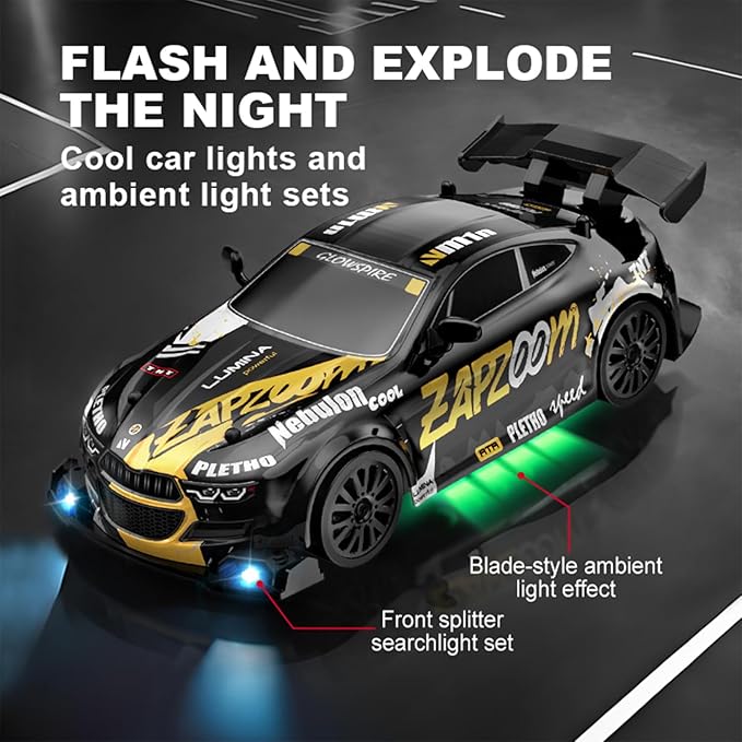 1:24 Scale RC Drift Car 4WD 2.4GHz High Speed Racing Sport Toy Car with LED Lights Racing and Drift Wheels (E83-Blue)