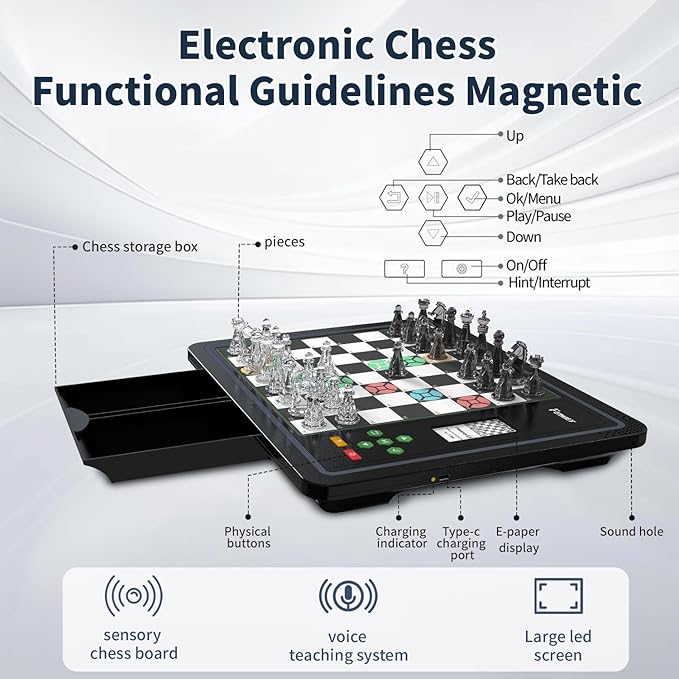 Electronic Chess Set Computer Chess Game Smart Chess Board Chess Set Board Game Electronic Chess Game LEDs Built-in Battery Great Partner for Play and Practice