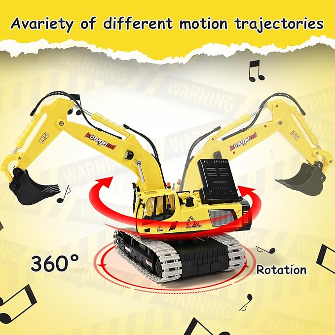 kolegend Remote Control Excavator Toy 16 Inch 11 Channel RC Construction Vehicles Hydraulic Haulers Digger Toys Gift for 6+ Years Old Kids Boys