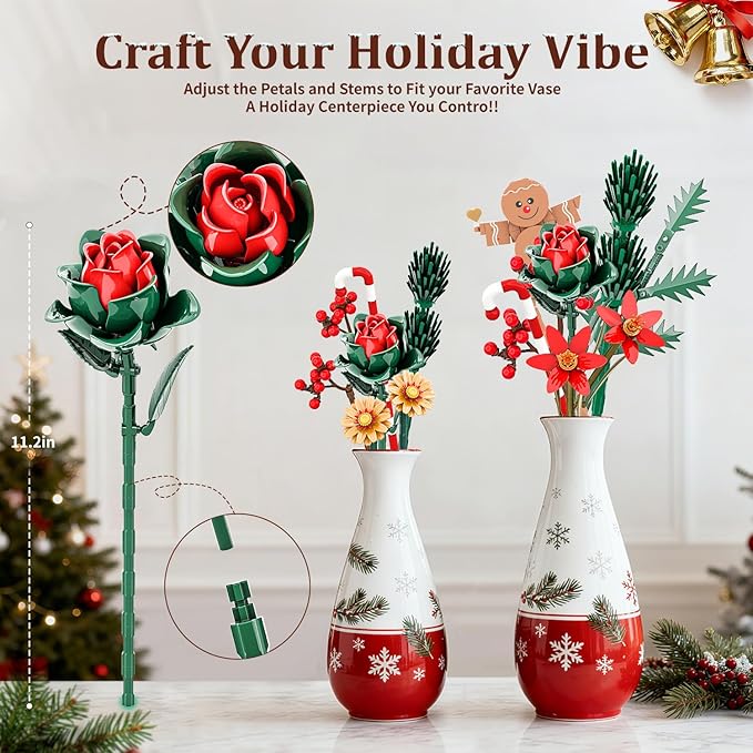 Christmas Flowers Bouquet Building Set Xmas Botanical Collection Compatible with Lego Flowers for Home Living Room Christmas Decor Xmas Gift for Grandkids &amp Teens 865 PCS