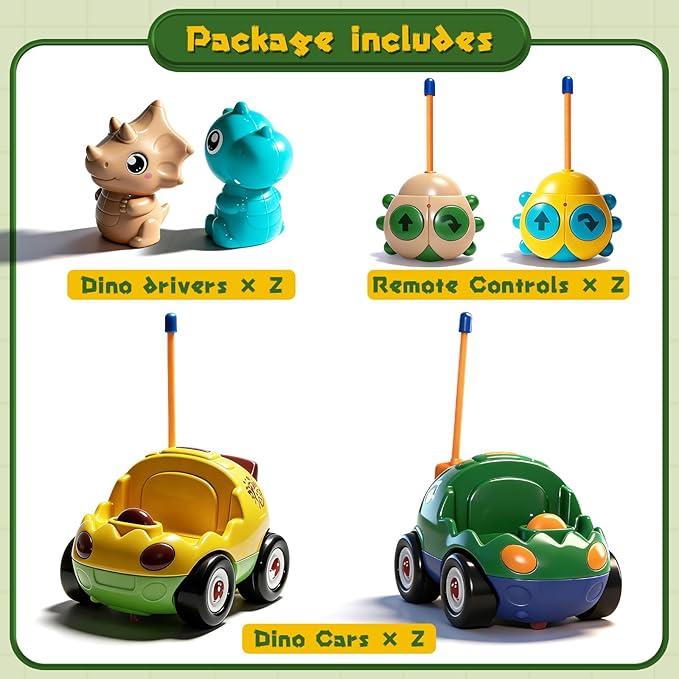 TOPLIVING 2-Pack Remote Control Dinosaur Car Toys for Toddler Ages 18+ Months 2 3 4 5 Year Old Dino RC Vehicle with LED Lights Music Christmas Birthday Gift for Boys &amp Girls