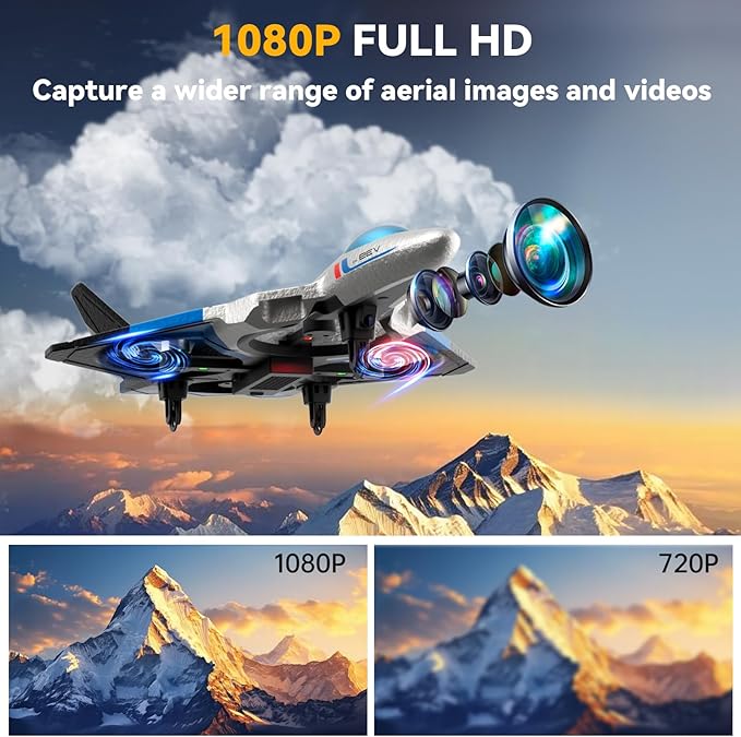 4DRC V39 Foam Remote Control Airplanes RC Planes with CameraRC Airplane Fighter Jet with LightGravity Control Auto-Follow Trajectory FlightOne Key Take Off 2 BatteriesBlue