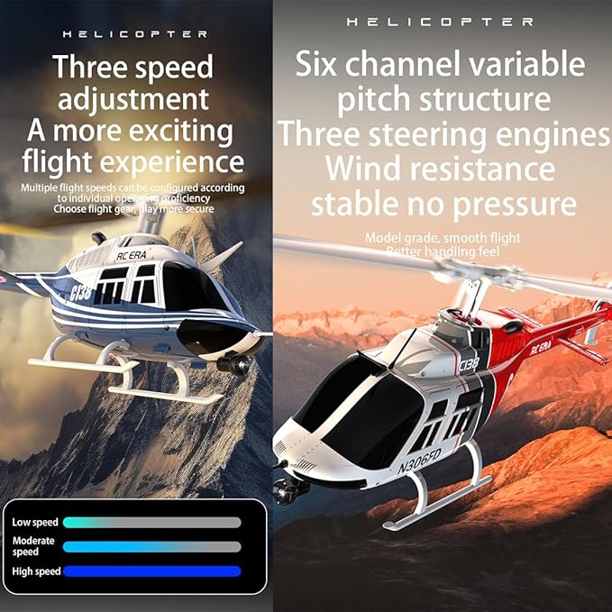RC ERA C138 1/33 Scale 206 Helicopter for Adult 2.4G 6CH No Aileron Helicopter with Altitude Hold and Optical Flow Positioning 1 Battery (RTF Version/Red&ampBlack&ampWhite)