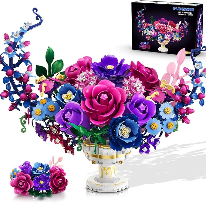 Moon Flower Bouquet Building Set with Lights Valentines Day Flowers Botanicals Building Block Kit 1274 PCS Bonsai Plant Collection Home Decor Gift for Her Adults Women Boys Girls 12+