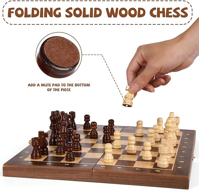 Magnetic Travel Chess Set 12-inch Wooden Magnetic Chess Board 2 Extra Queen Folding Chessboard for Storage Toys &amp Games for Adults Vintage Chess Game – Family Board Games Educational Toy Sets