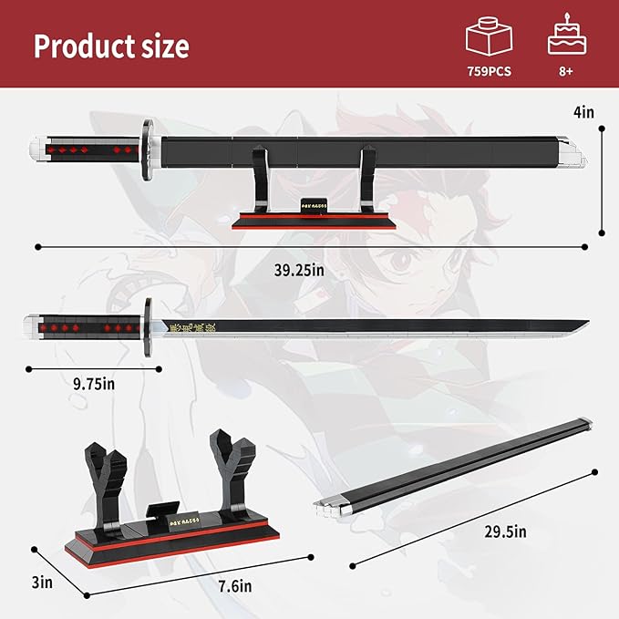 TOY PLAYER Kamado Tanjirou Sword Building Set Compatible with Lego Katana Building Block Set Gift for Adult