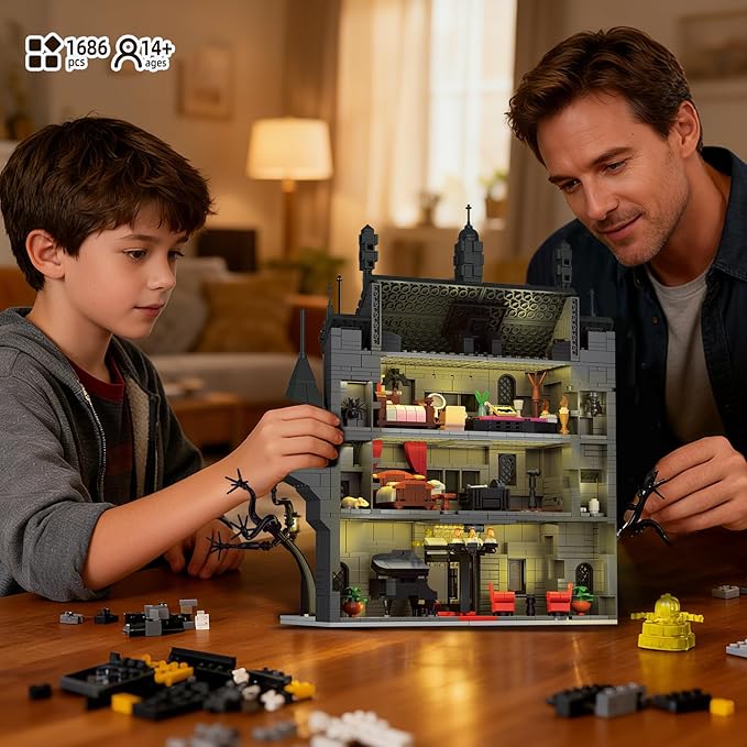 Haunted House Building Set with Lights Halloween Mansion Building Block Toy Compatible with Lego Adults Idea for Boys Girls Movie Fan Age 14+ (1686 PCS)