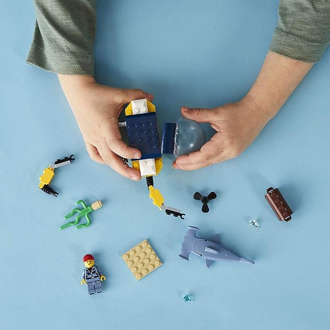 LEGO City Ocean Mini-Submarine 60263 Underwater Playset Featuring a Toy Submarine Pirate Treasure Chest Hammerhead Shark Figure and a Pilot Minifigure Great Gift for Kids (41 Pieces)