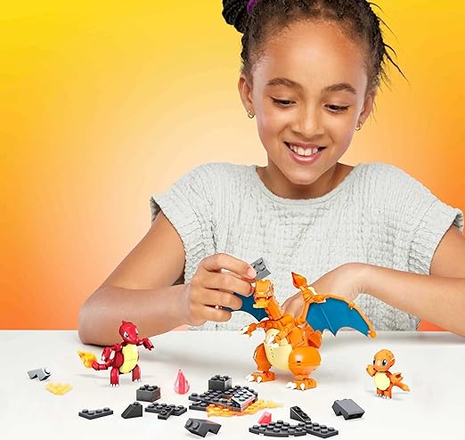 MEGA Pokémon Action Figure Building Toys for Kids Charmander Evolution Set with 313 Pieces 3 Poseable Characters Charmeleon and Charizard