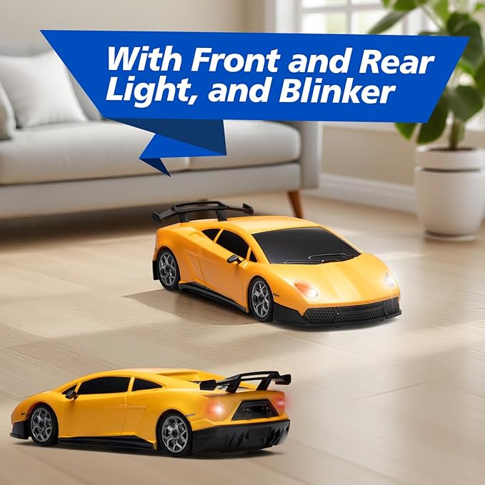 YONCHER Mini RC Drift Car with Gyro 1:43 4WD Full Proportional Remote Control Car Professional High Speed Drift RC Cars with Turn Signal Lights Racing Toy for Adults Kids Boys Yellow