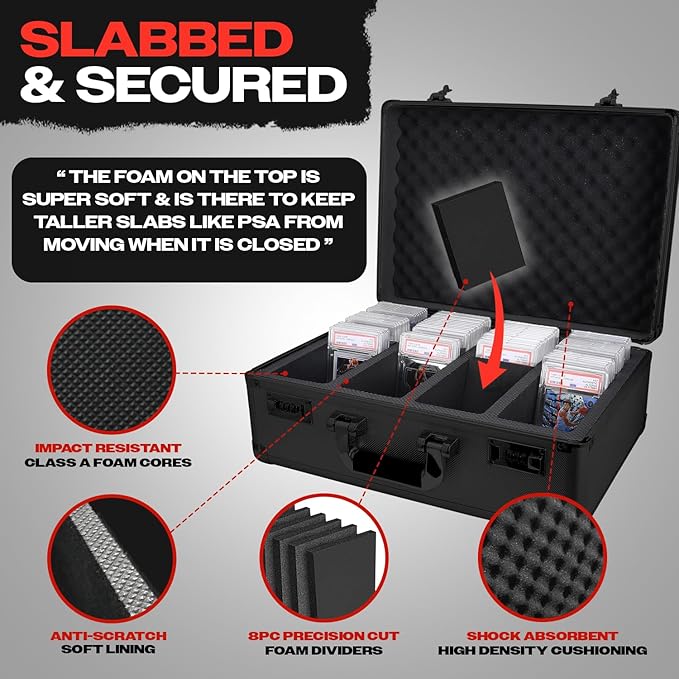 VALUN RED 160+ Slab Graded Card Storage Box (4 ROWS) Durable Sports PSA Card Storage Box - Organizer Slab for Your Collection - For Baseball Football TCG MTG Cards - Top Loader Design