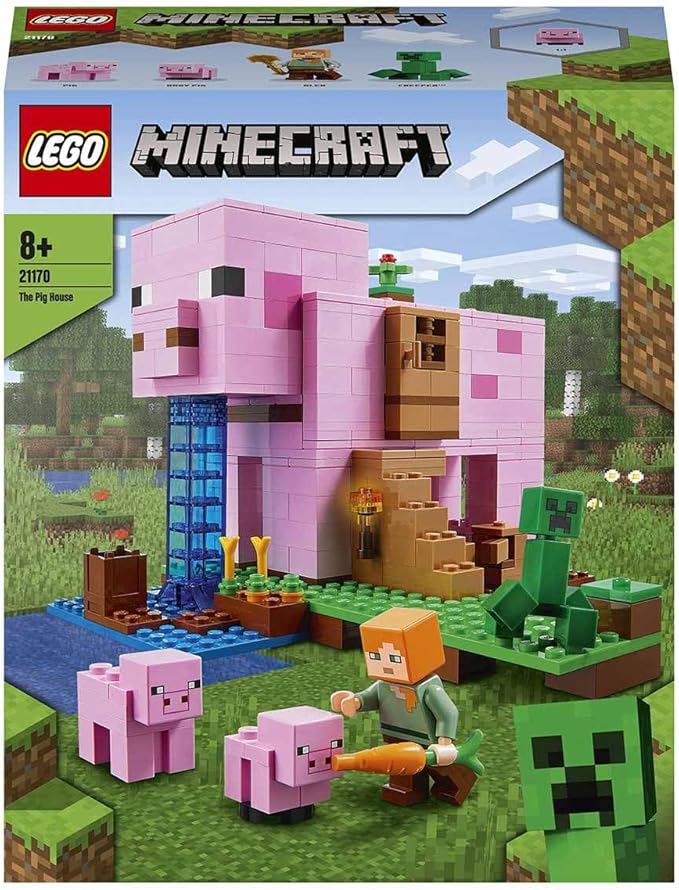 Lego 21170 Minecraft The House-Pig Animal Building Toy with Accessories Gifts for Boys and Girls Ages 8 and Up for Birthday Parties Alex and Creeper Figures