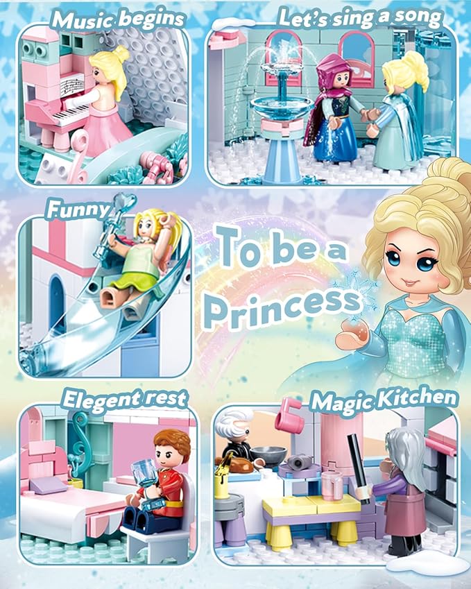 Castle Girl Set Princess Castle Building Set Friend Dream House Blocks with Slide Carriage &amp Sledge 9 Minifigures Gift for Girls Aged 6+ Compatible with Lego Castle Sets 1314 PCS
