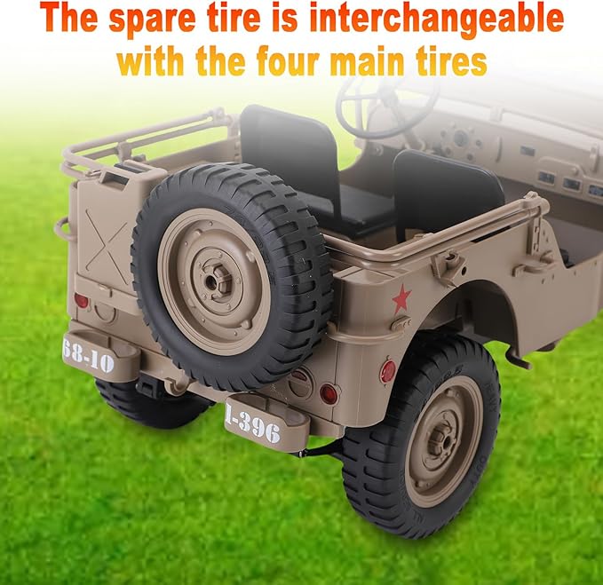 RC Crawler 1:10 Scale D888 Willys Military Jeep 2.4Ghz 4WD Off Road Rock Crawler with Lights Removable Accessories All Terrain RC Jeep Toy for Adult Teens-Upgradable (2 Batteries)