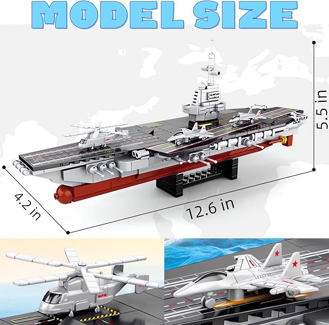 8 in 1 WW2 Aircraft Carrier Building Set Military Cruiser Ocean Battleship Toy with Helicopter &amp Boat (25 Warship Models) 562 Pieces Naval Gifts for Adults Man Teens 14+