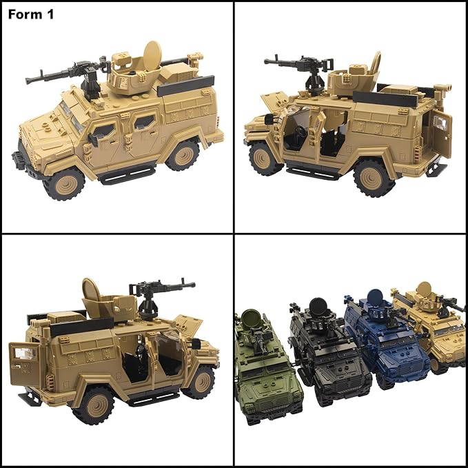 Military Vehicle Building Toy Armored Vehicle Building Block Toy Army Battle Brick Military Car Model Toys for Age 6 7 8 9 10 11 12+ Accessories Compatible with Major Mini Figure (Desert Color)