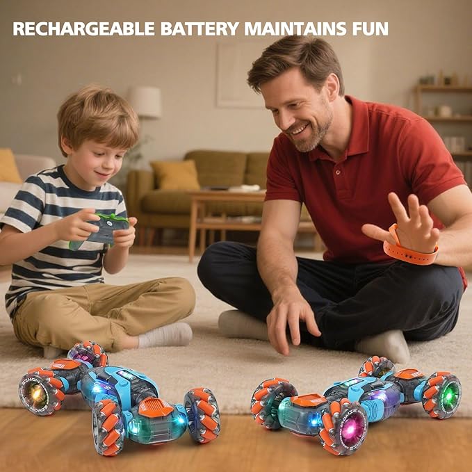 MagicKidz Gesture Sensing RC Stunt Car for Kids - Birthday Gifts for Boys 5 6 7 8 9 10 11 12 Year Old 2.4Ghz Remote Control Twist Vehicle Toy with Lights &amp Music 4WD Off-Road