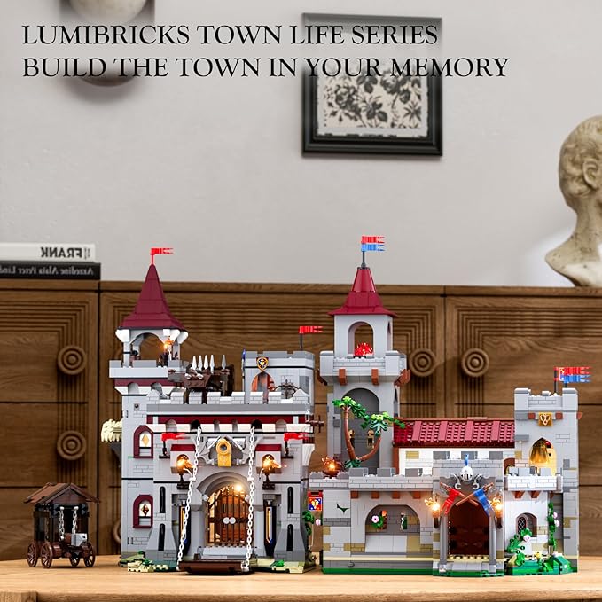 Medieval Guard Post Lighting Building Bricks Set - Middle Ages Castle Modular Collection Display Kit with Minifigures 2945 Pcs for Adults &amp Teens