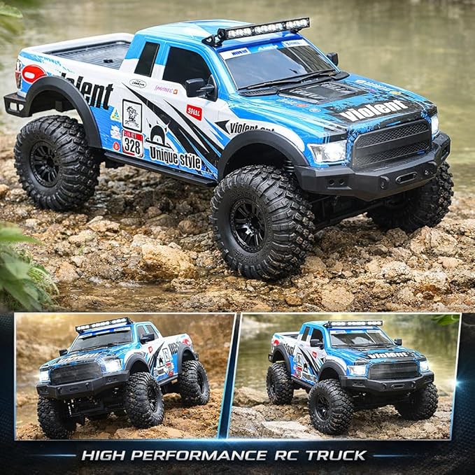 RC Cars RC Crawler 1/10 Scale RTR Remote Control Car 4WD 2.4GHz Brushed Offroad Racing Hobby Grade Model Vehicle with LED Lights 2Pcs Battery Toy for Kids and Adults
