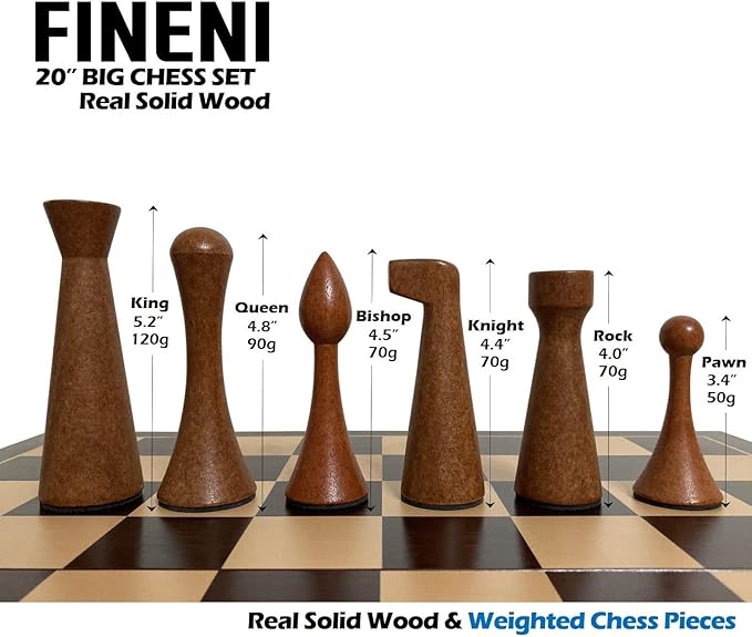 Luxurious 20 inch Real Luxurious Original Colored Solid Wooden Chess Set. Durable Handmade Chess Board Game Sets with Storage Slots for 5.2” Weighted &amp Elegant Designed Wooden 34 Pieces (C20L)