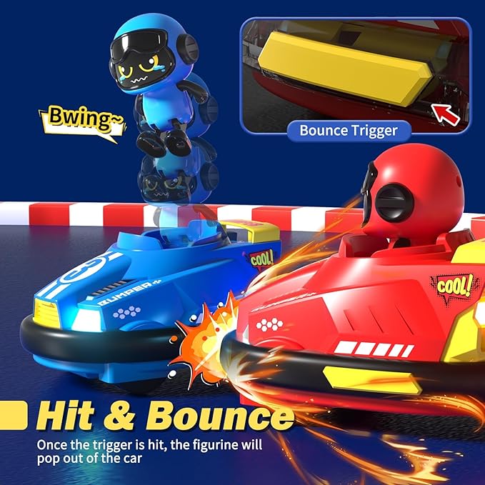 2 Pack Cute Cartoon Remote Control Bumper Car for Toddlers-Mini RC Cars with Light &amp Sound &amp 360°Rotating-Race car Toys for 3 4 5 6Year Old Boys Girls Kids-Christmas Birthday Gifts