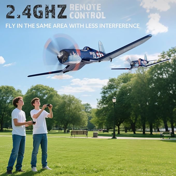 Volantexrc Brushless RC Planes 4 Channel F4U Corsair RTF RC Airplane Fighter 6-Axis Gyro wiih 3 Flight Modes One-Key Aerobatic Wingspan 500mm Fuselage 396mm with 3 Batteries Ideal Park Flyer