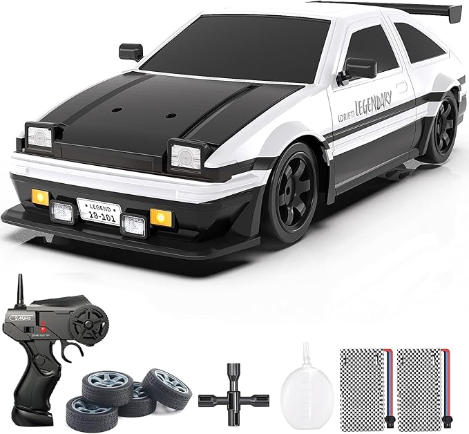Mostop RC Drift Car 1:16 2.4Ghz Remote Control Drift Car with LED Light Spray 2 Batteries and Extra Tires 18KM/H High Speed Drifting RC Cars 4WD Hobby RC Sport Racing Cars Model Vehicle for Kids