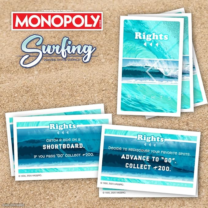 Monopoly: Surfing Waves of the World Board Game – Buy Sell Trade Iconic Surf Spots Like Pipeline &amp Superbank 6 Custom Beach-Themed Tokens Family Game for Beach Sports Fans &amp Collectors Ag