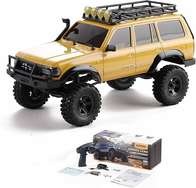 FCX18 FMS RC Crawler Toyota Cruiser 1/18 LC80 Offroad Trucks 4X4 RC Rock Crawler with Portal Axles LED Lights for Adults (Yellow)
