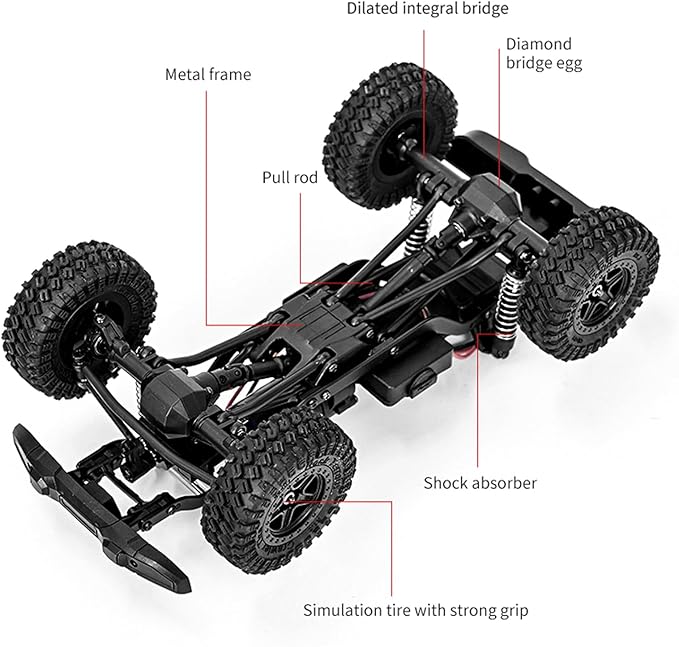 RC Pickup Truck C8813 Dodge Pickup 1:18 Scale All Terrain Remote Control Crawler 2.4 GHz 4WD Off-Road Rock Car with Alloy Frame Shock Absorber 45°Climbing Gifts for Teens Beginners