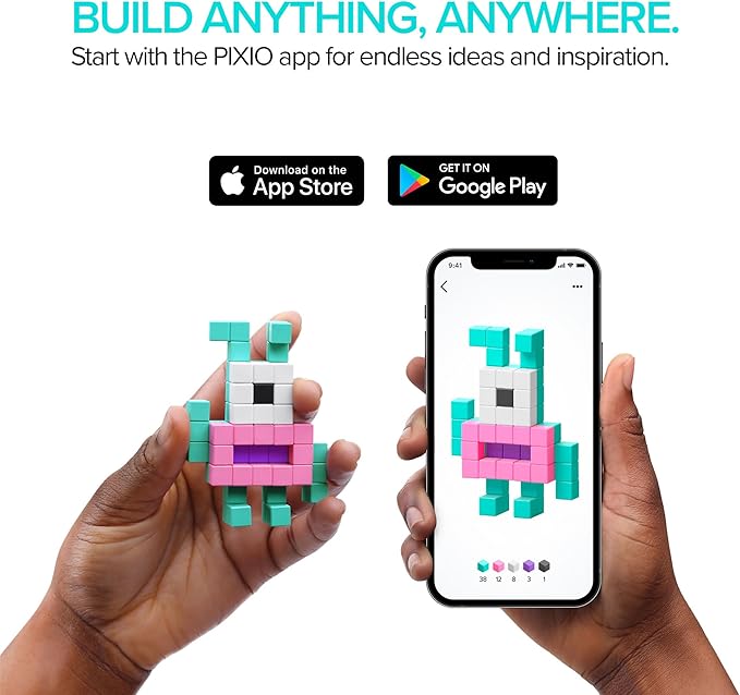 PIXIO Coffee - Tiny Magnetic Blocks Building Toy in The Pixel Art Style with Free App - 5/16 Plastic Cubes with 6 Magnets Inside - Open Ended Toy - Creativity Kit for Ages 6+ - 60pcs