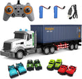 Mostop RC Semi Truck with Trailer - 23.6 Inch Large Remote Control Toy for Kids 3-8 2 Rechargeable Batteries 8 Mini Cars LED Lights &amp Sound 2.4GHz Semi-Trailer Truck Toys for Boys Girls