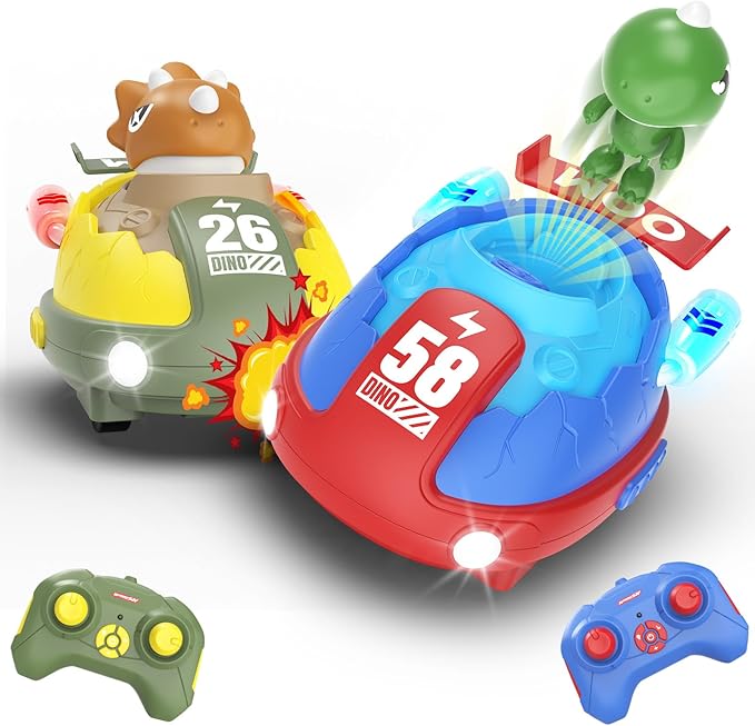 2 Pack Remote Control Car RC Bumper Cars Toys for Toddlers with LED Light and Music Dinosaur Figures Bump and Eject Toys RC Race Cars for Kids Boys Girls Gift