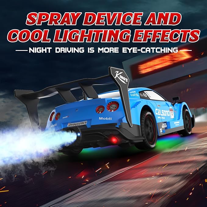 Remote Control Car RC Drift Car 1:16 Scale 4WD RC Vehicle with LED Lights 2.4GHz 30km/h RTR High Speed Racing Sport Toy for Adults Boys Girls Kids Gift 2Pcs Rechargeable Battery