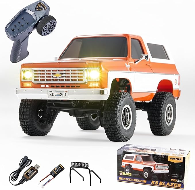 EAZYRC X FMS 1/24 Chevy K5 Blazer 1976s RC Truck RTR Orange with Lisense RC Crawler 4WD 5Km+ 2-Speed Transmission RC Car Off-Road VehiclePlay as Soon as You get it（Orange）
