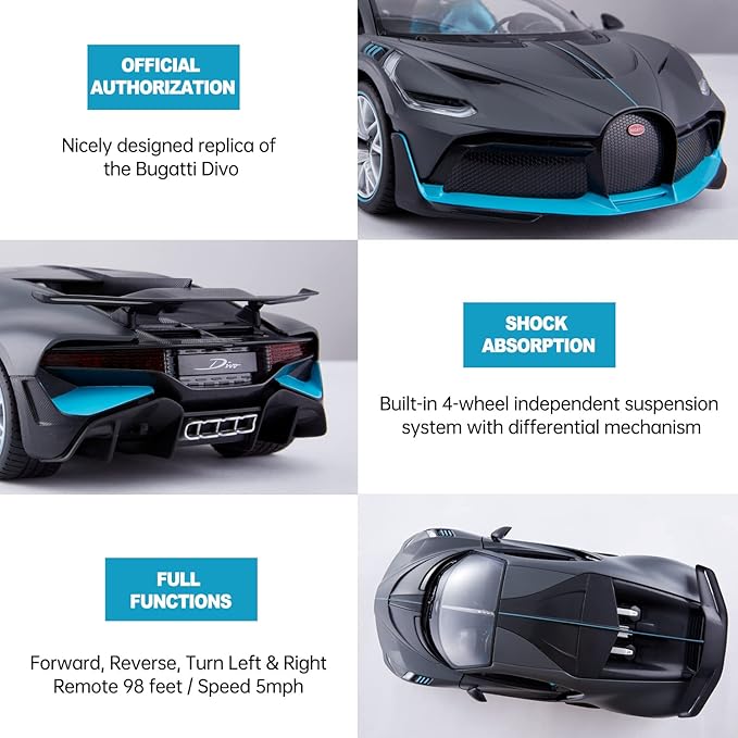 RASTAR Bugatti Divo Remote Control Car - 1/14 Scale Bugatti RC Car with Openable Doors - Grey