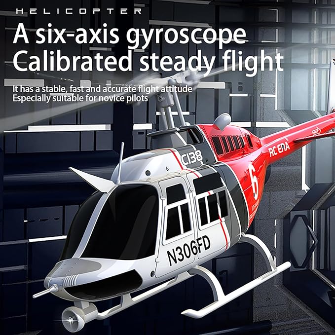 C138 206 Remote Controlled Helicopter Aircraft Plane RC Heli Aileronless 6CH 6-Axis Gyroscope Altitude Hovering Add Optical Flow Localization 2Battery for Adults Beginners (Red)